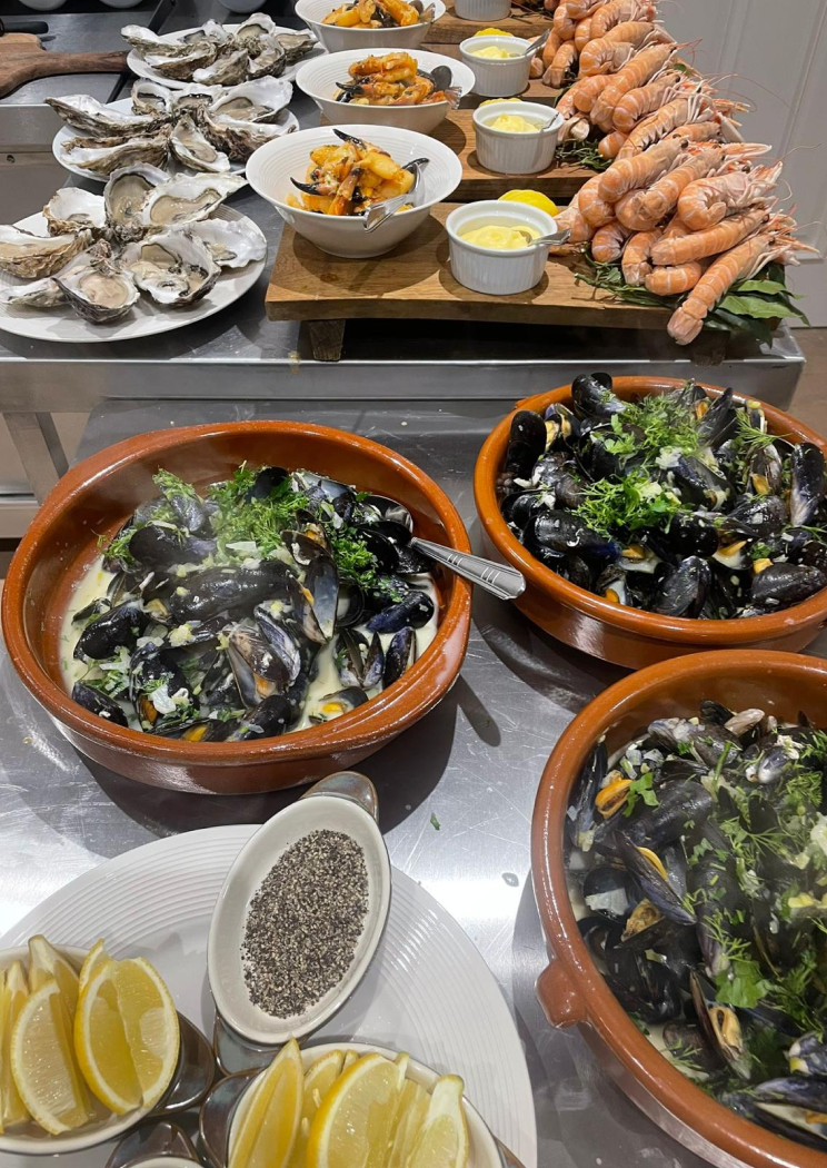 A shot of sea food in the kitchen.